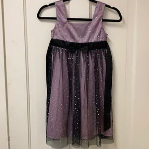 Sparkle in this black net over pink silky fabric, so dressy and soft, size 7